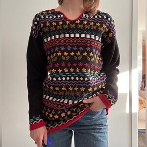 Vintage boho cotton ramie Embroidered sweater small